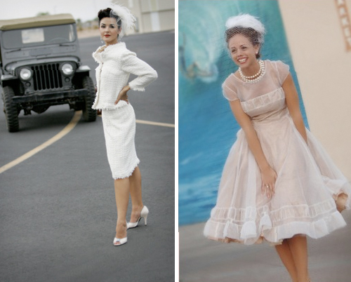She specializes in 50s style tealength wedding dresses